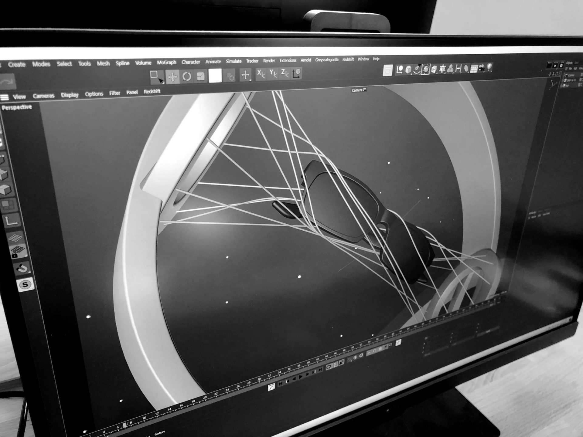 Close up of a computer screen with a 3D glasses design